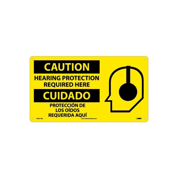 Bilingual Plastic Sign - Caution Hearing Protection Required Here